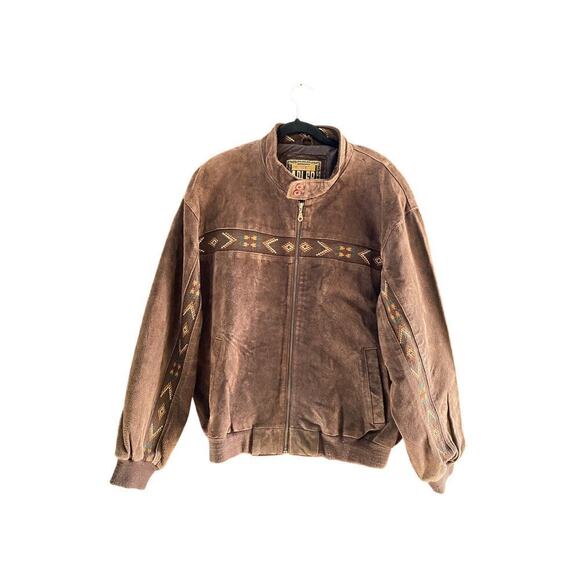 Vintage Adler Brown Suede Leather Western Aztec Coat Jacket Size XL